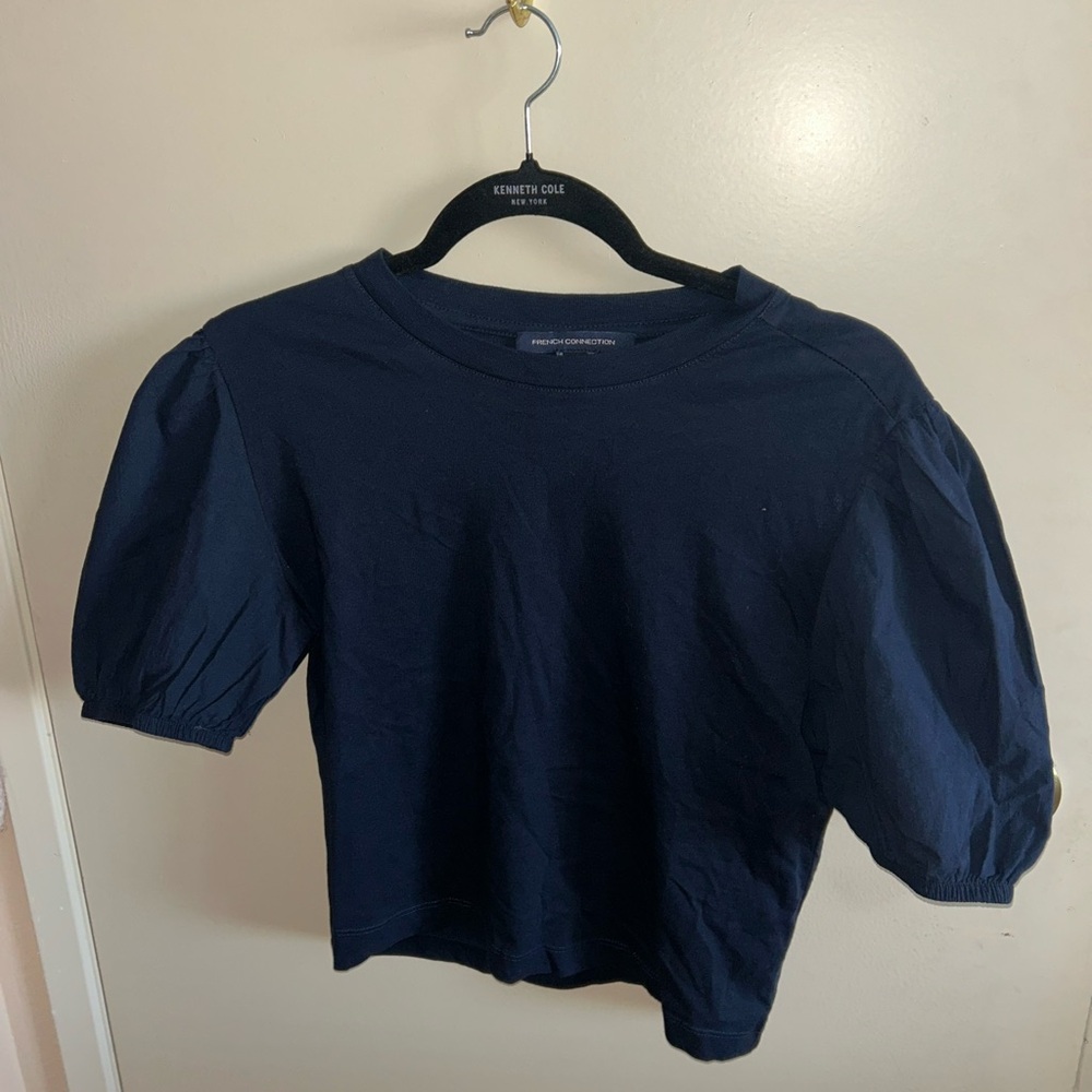 French Connection Midnight Blue Puffy Sleeve Top SIZE S